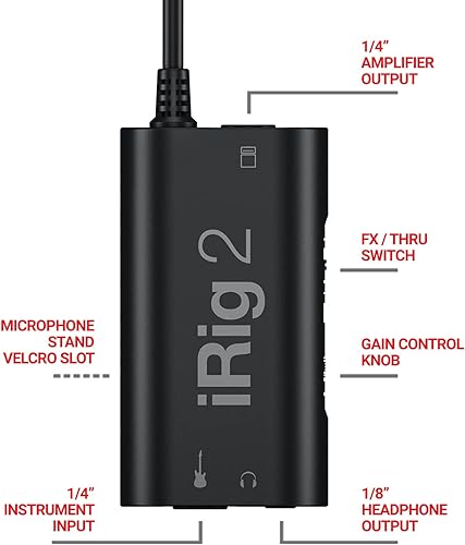 Miniatura 2 de IK Multimedia iRig 2 interfaz de audio portátil para guitarra, adaptador de audio ligero para iPhone y iPad con entrada de instrumentos y salidas