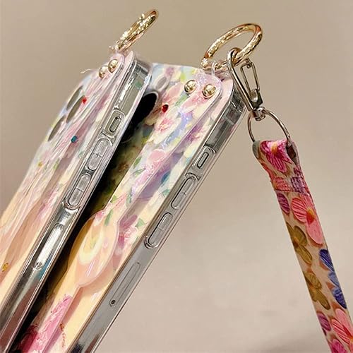 Miniatura 5 de LMEIL Funda con correa de muñeca con diseño de flores y diamantes para Samsung Galaxy S22 Ultra S21FE S20FE A73 A53 A52 A33 A32 5G A23 A22 A13 A12,