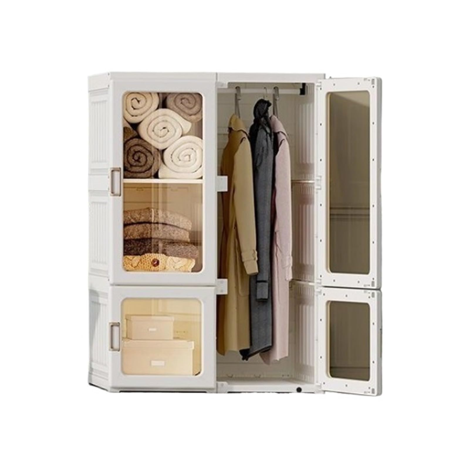 Tragbarer Schrank Für Schlafzimmer Kleiderschrank, Faltbarer Kleider-Organizer mit Ablagefach, Kleideraufbewahrung Magnettüren Und Ankleidezimmer(White 1)