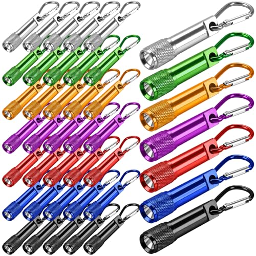 Czfyzhzxj 42 Pcs Mini Keychain Flashlights Ultra-Bright LED Metal Carabiner Clip Compact Emergency Lights for Camping Hiking Cycling Survival Kits