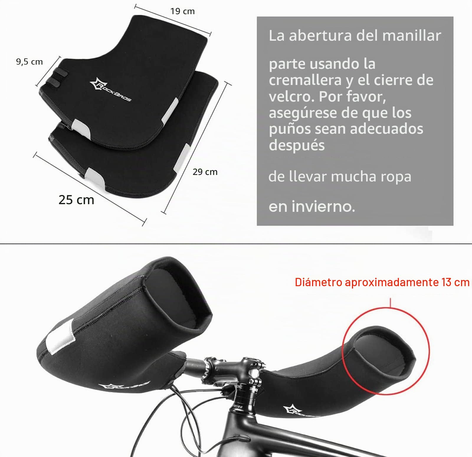 ROCKBROS Manoplas Manillar Ciclismo Térmicos Guantes de Manillar Antiviento Resistente al Agua para MTB Bicicleta Carretera para Invierno