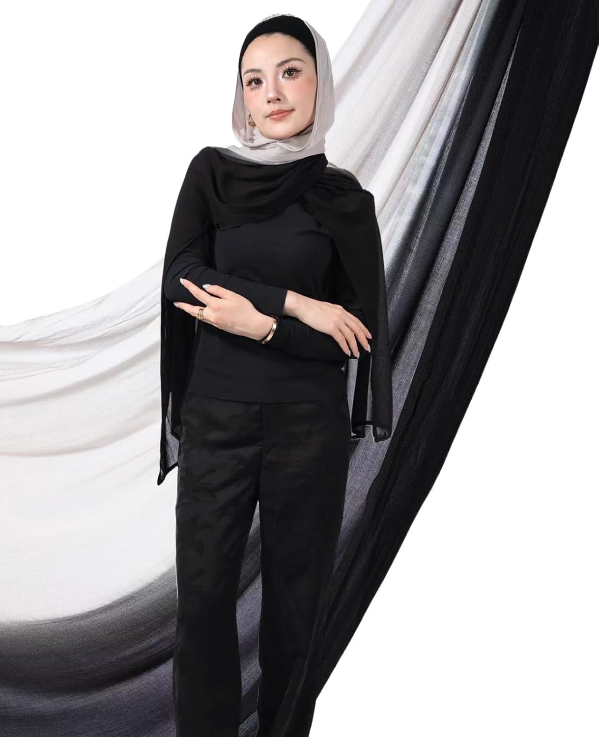 Special Ombre Modal Cotton Hijab Scarf for Women, Graceful Gradient Muslim Head Scarfs - Image 3