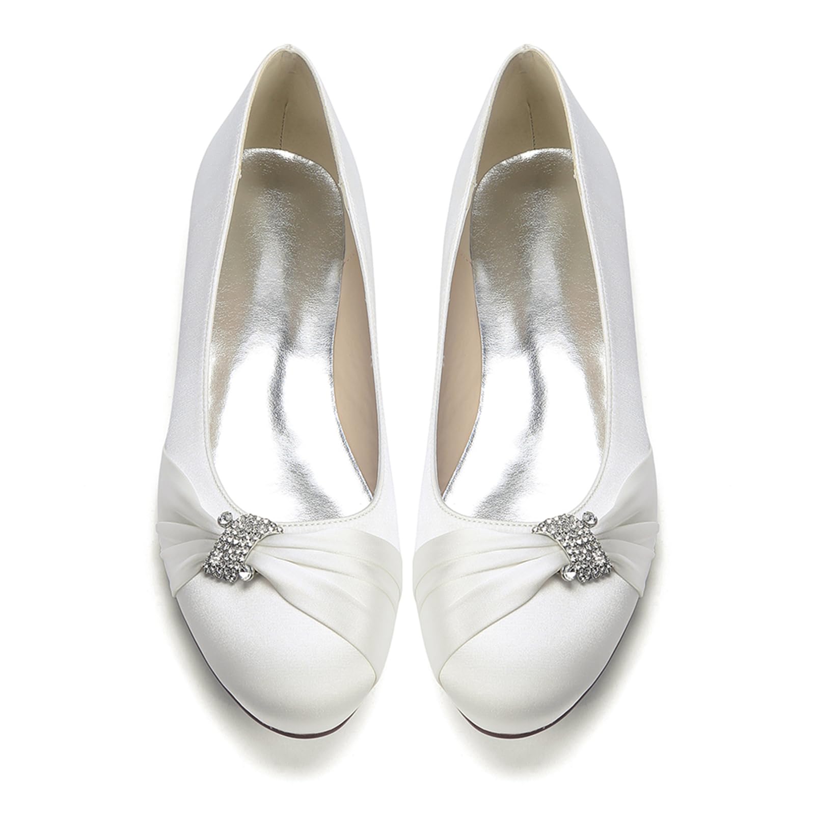 Damen Runde Zehe Satin Hochzeit Flats Für Braut Slip-On Ballerina Flats Niedriger Absatz Abendschuhe Für Brautjungfer