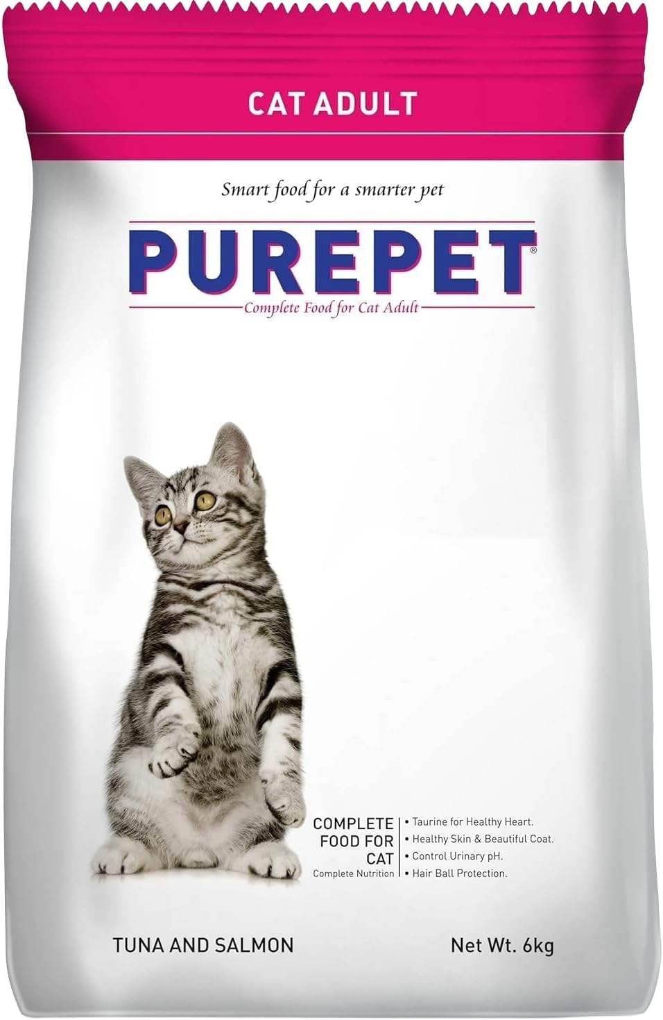 Purepet Adult Dry Cat Food 6kg | Tuna & Salmon Flavour | Taurine for Heart Health | Healthy Skin & Coat | Controls Urinary pH | Hairball Protection