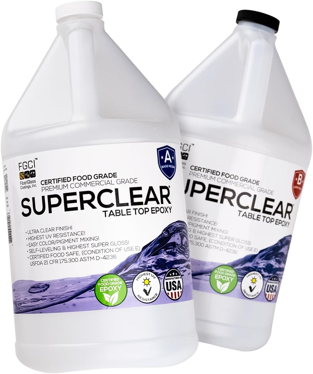 Table Top Epoxy Resin Superclear, Anti-Yellow Highest UV Impact Resistance, Food Grade Safe, Ultra Crystal Clear Gloss, Bubble Free, Bar & Surface Coat (Without Kit, 2, Gallons)