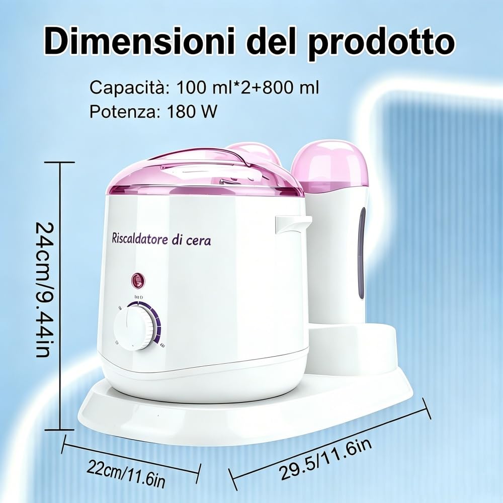 Riscaldatore di cera 3 in 1 controllo della temperatura, macchina di fusione di cera regolabile, riscaldatore di cera professionale per depilazione delle gambe e del corpo, donne e uomini 800 ml