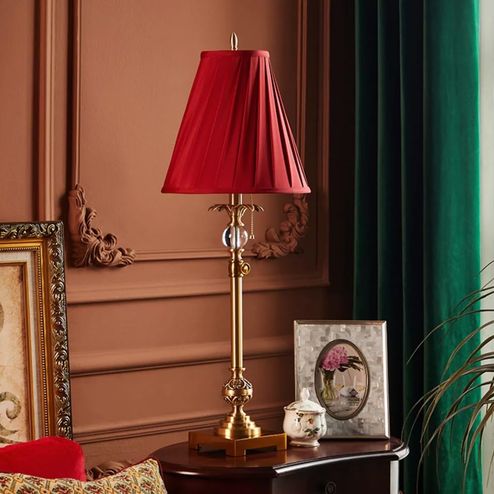 Retro Lampa Stołowa Do Sypialni: Nocna Lampa Stołowa, Miedziana Lampka Nocna Z Kloszem Z Tkaniny Do Salonu, Sypialni, Domu (Przełącznik Przyciskowy)