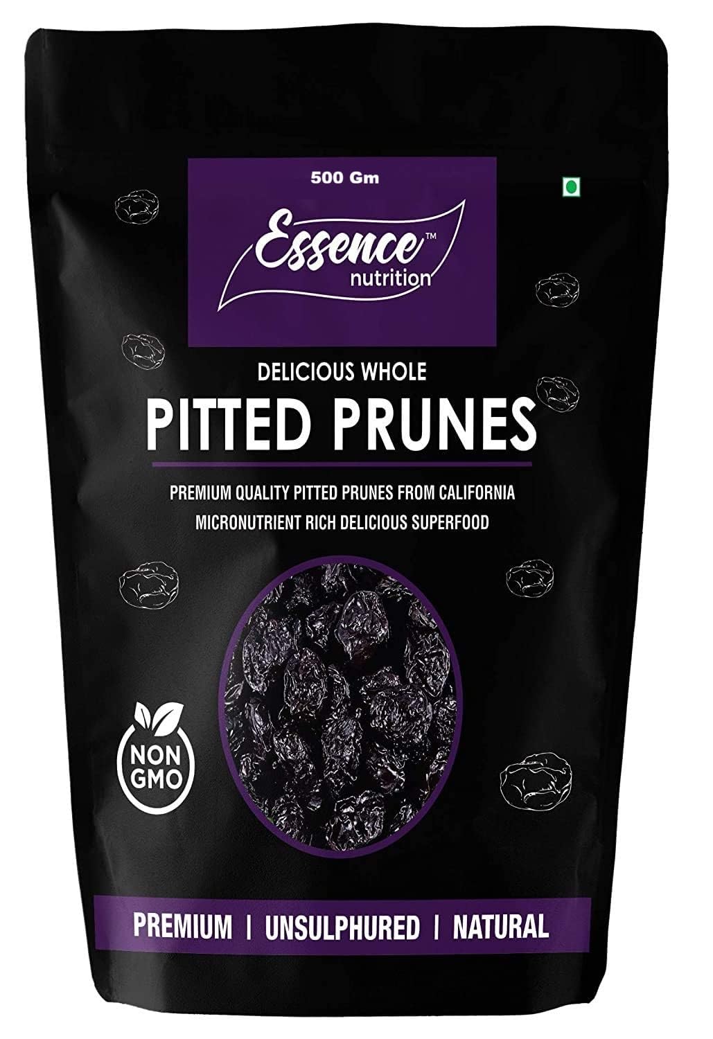 Essence Nutrition Unsweetened Premium Pitted Prunes (500 Grams) - [Soft, Moist & Delicious Imported From USA] - Prunes Dry Fruit Without Sugar