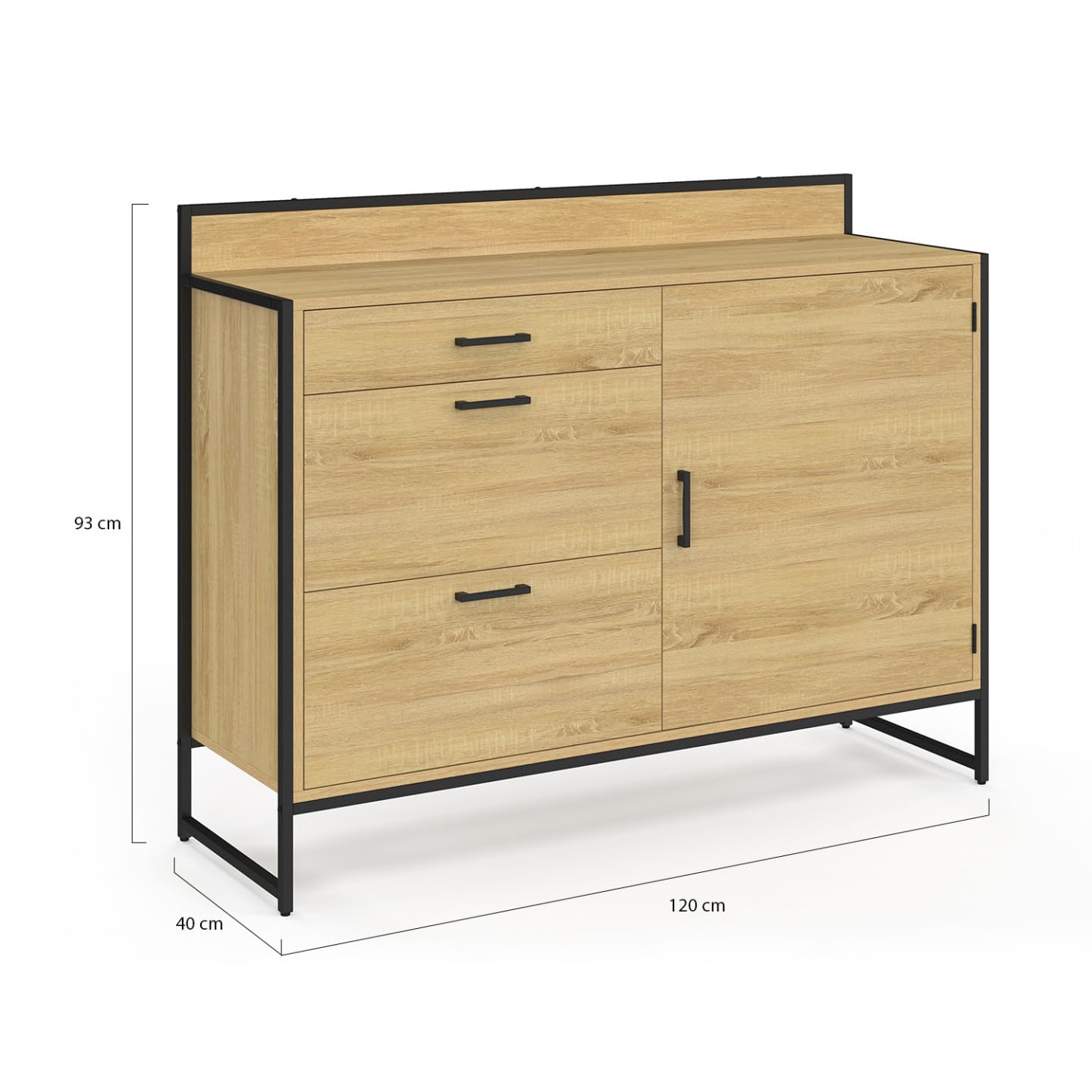 IDMarket - Buffet Bas casserolier de Cuisine 120 cm Detroit Plan de Travail H.83 cm 1 Porte + 3 tiroirs Design Industriel