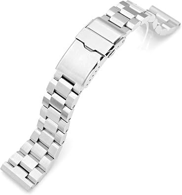 MiLTAT 22mm Hexad Watch Band Straight End Lug, 316L Stainless Steel Brushed Baton Clasp