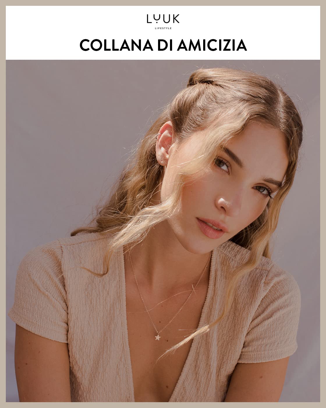 LUUK LIFESTYLE Collana con Ciondolo Diverso con carta Friendship, 50cm | Ciondolo Diverso, Acciaio Inossidabile, Impermeabile, Ipoallergenico, Catena Regolabile, Idea Regali donna, Lei