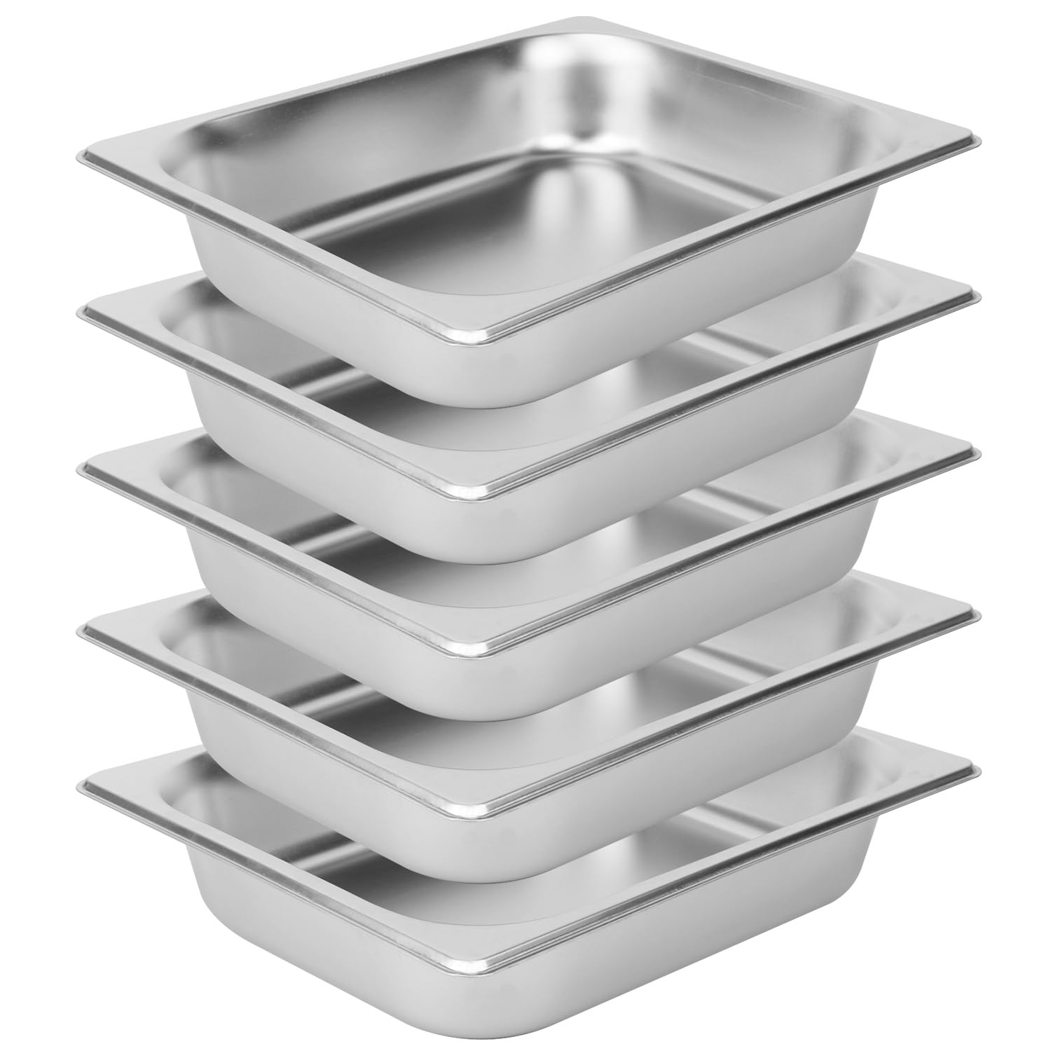 5 Pack 1/2 Size, 2.6 Inch Deep Steam Table Pan