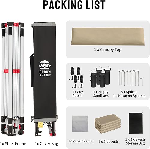 Miniatura 132 de CROWN SHADES Tienda de campaña desplegable con toldo instantáneo comercial de 10 x 10 pulgadas con bloqueo central