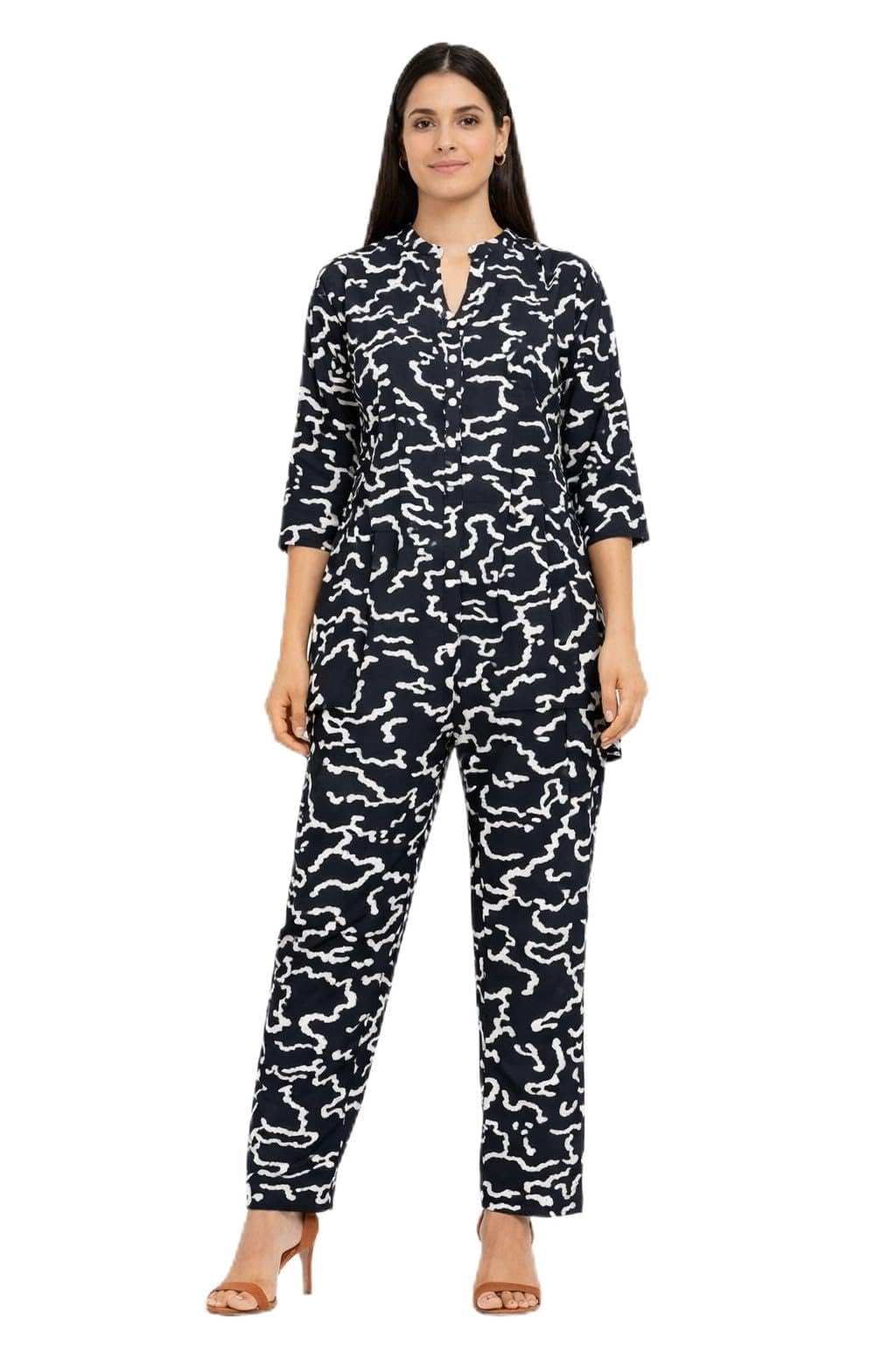 designally Women's Printed Co-ord Set, Tunic Top with Matching Pants, 3/4 Sleeves, Casual Wear-picture-26