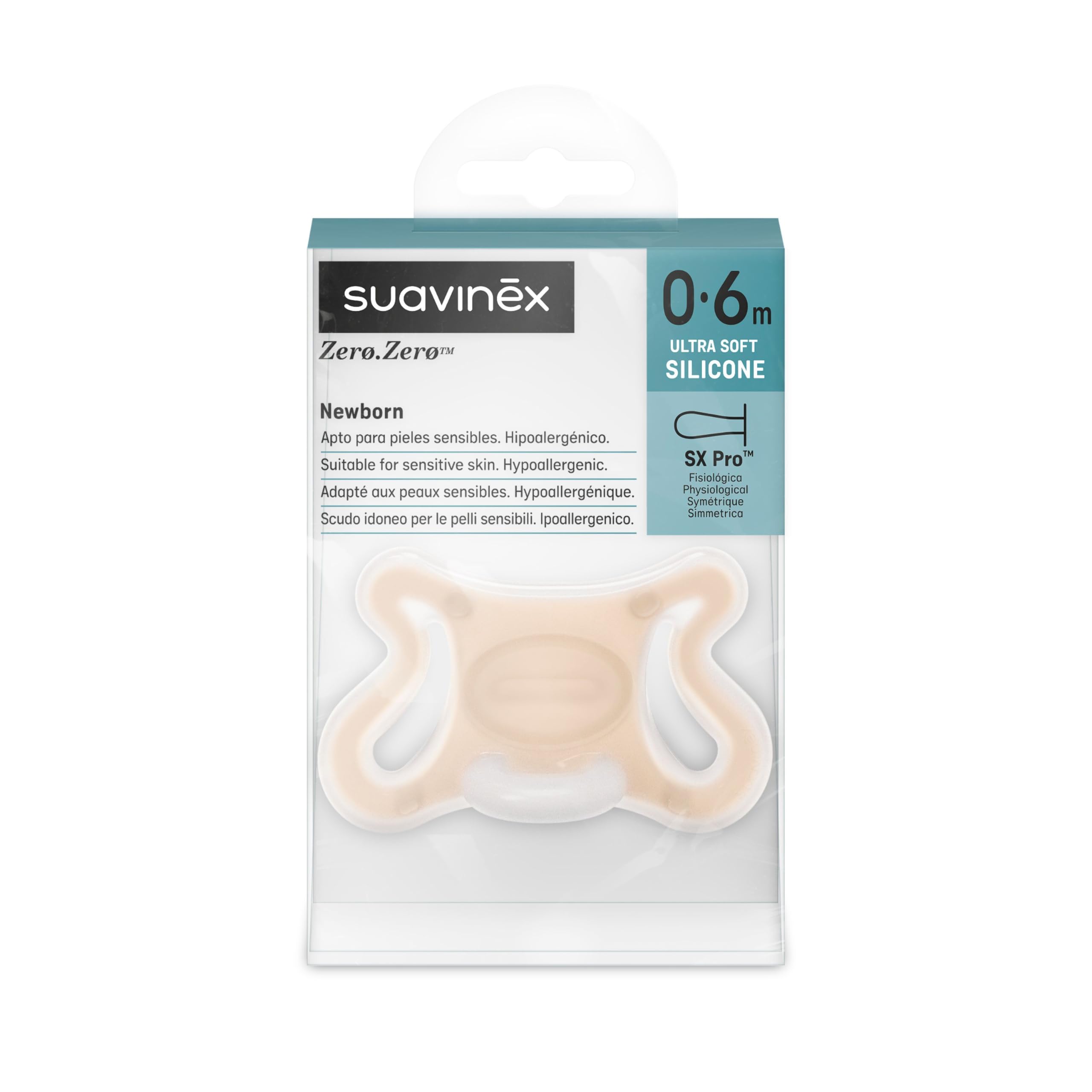 Suavinex, Succhietto Neonato Zero Zero con Tettarella Fisiologica SX Pro per Bambini da 0 a 6 Mesi, Ipoallergenico, Adatto per Pelli Sensibili, Silicone Delicato Sulla Pelle
