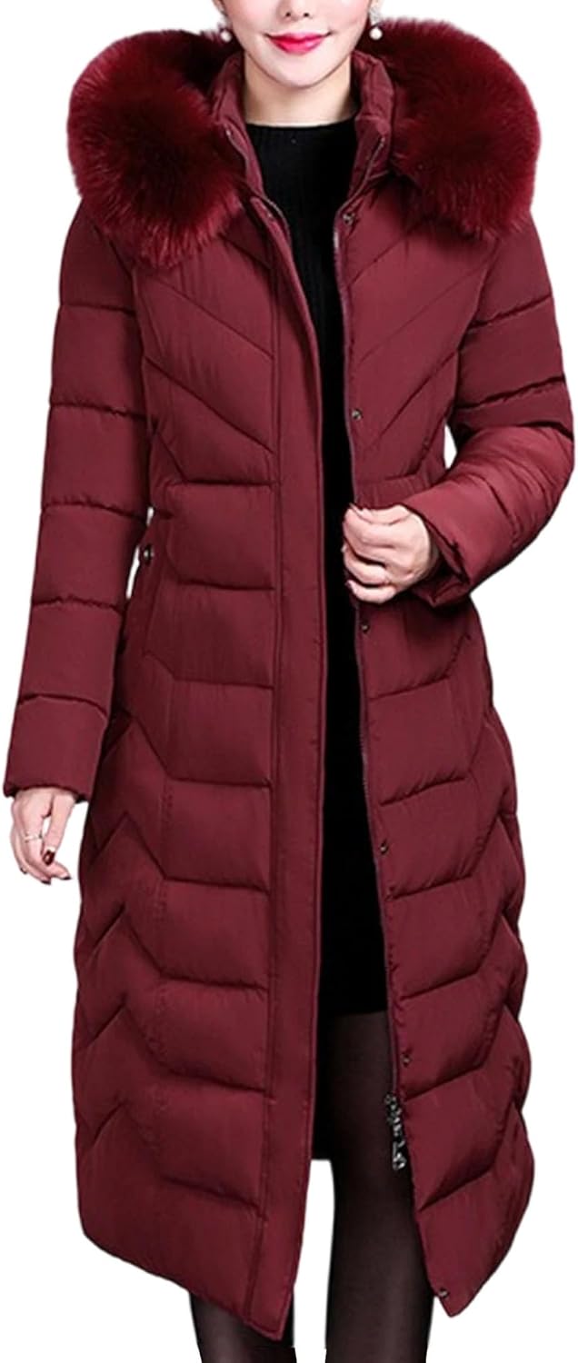 Women's Windproof Long Winter Coat Thickened Down Alternative Jacket Warm Puffer Jacket Parka Quilted Outwear Pockets