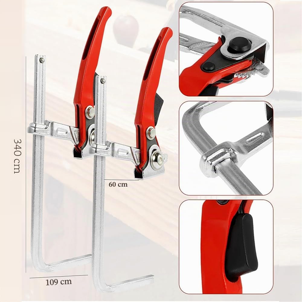 Sargentos De Apriete,Sargentos De Apriete Metal,Abrazaderas de carril,2 pcs, alcance de 300mm,con Abrazadera de trinquete de acero grande ajustable profundidad de garganta de 60mm para lijar,cortar