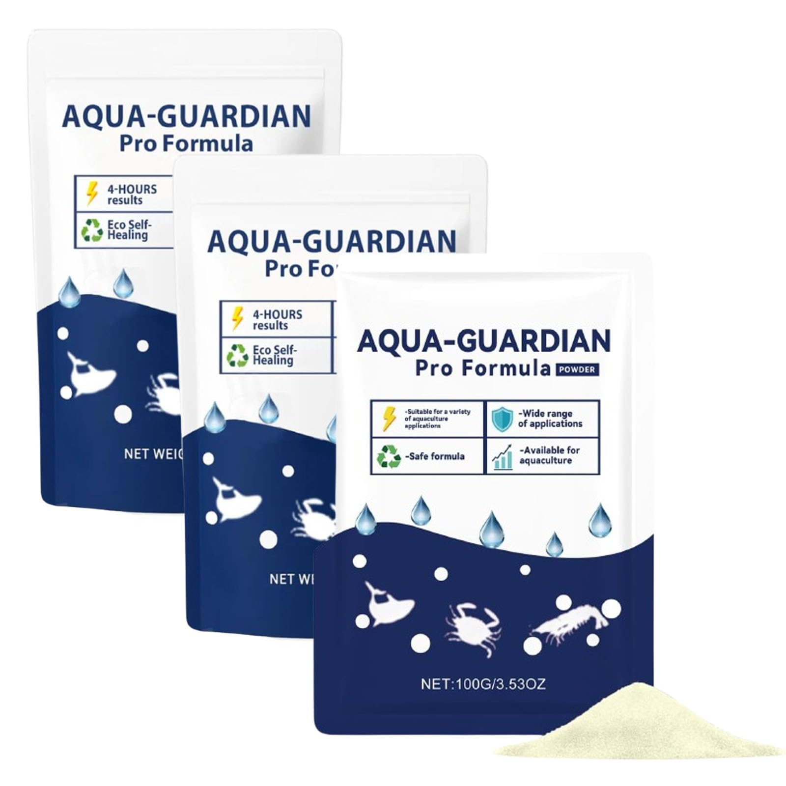 Aqua Guardian Pro Formula for Pond, Aquatic Care Powder for Fish Tank Aquarium, Easy Mix Water Clarifier Support for Shrimp Crab, Maintenance Friendly Pond Treatment, 100g Resealable Pouch (3pcs)