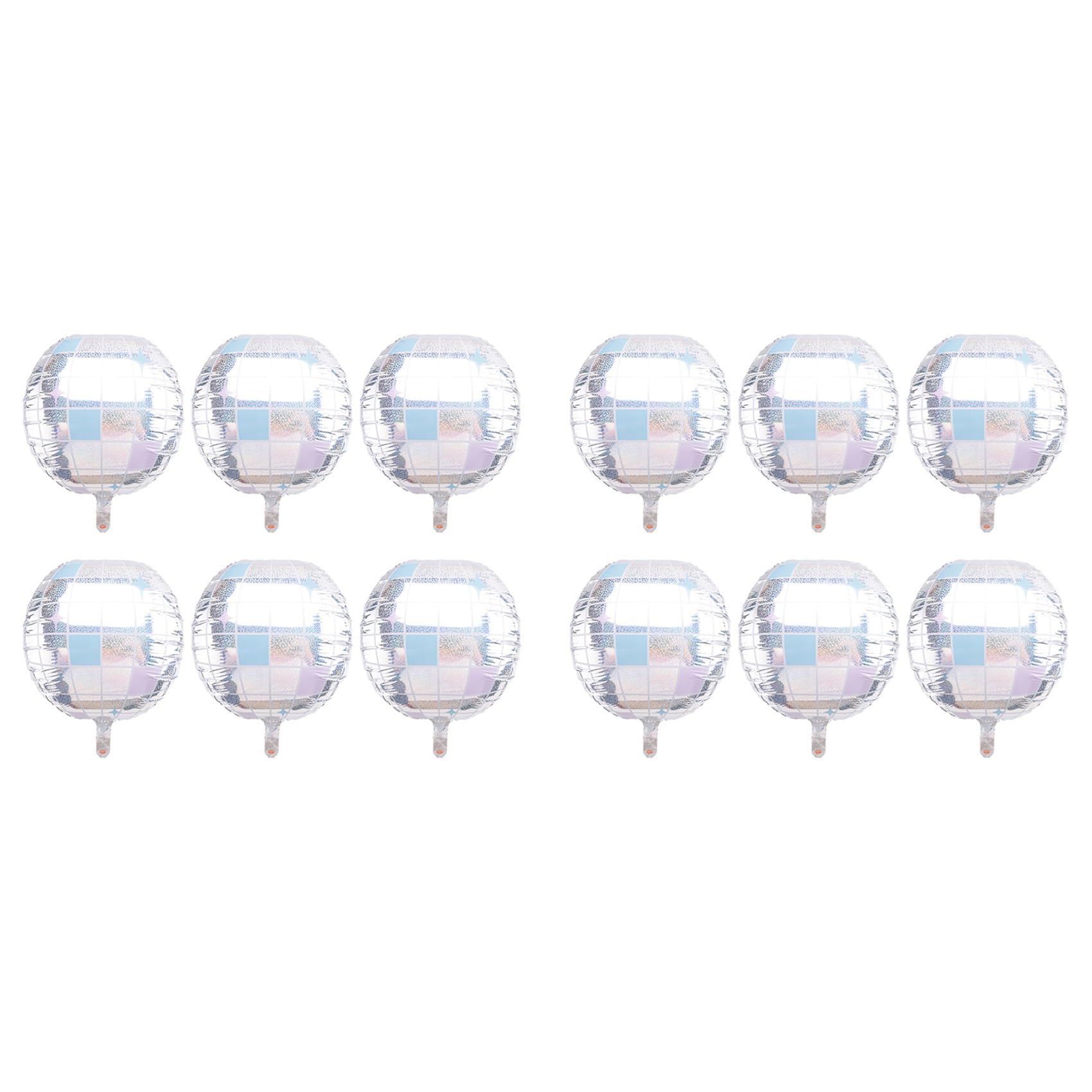 Vjsujehgy 12Pcs Iridescent Disco Ball Balloons, Huge Shiny Silver Disco Aluminum Foil Balloons