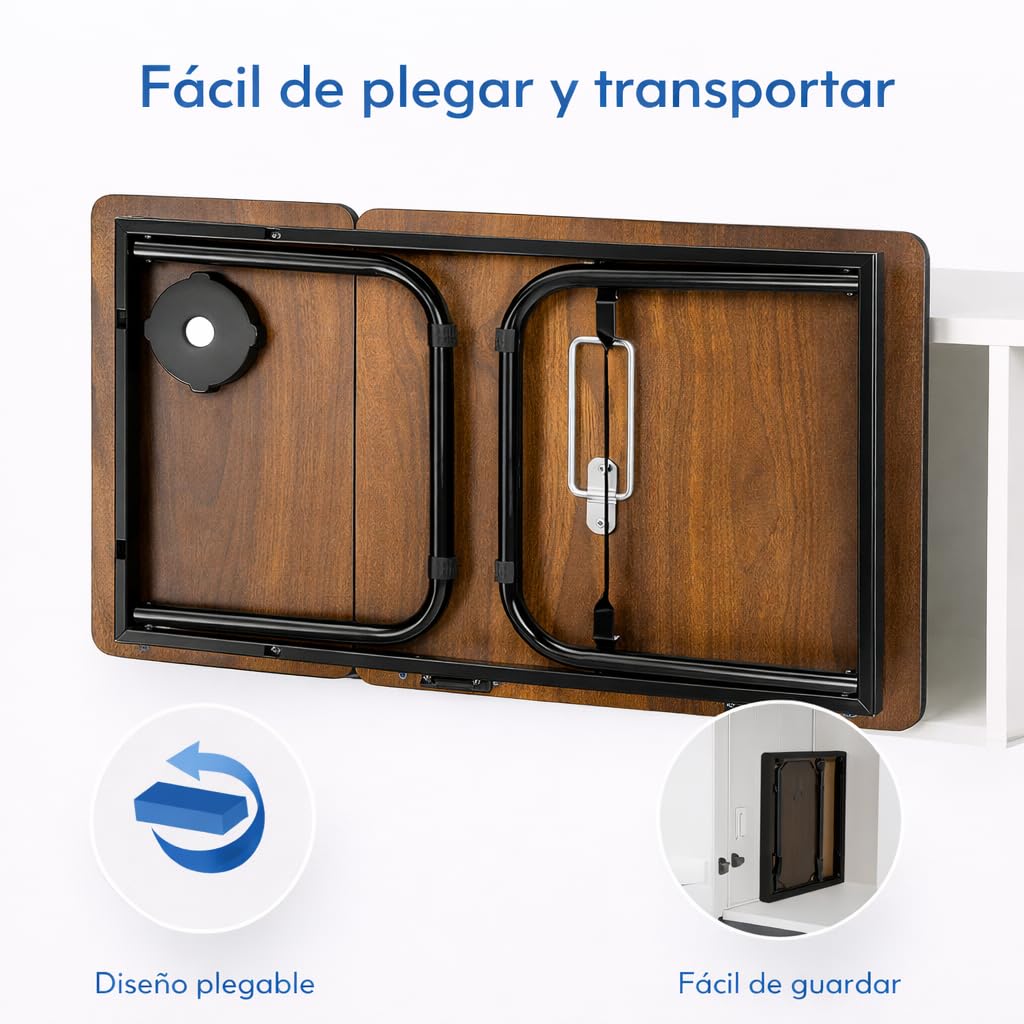 Mesa Reclinable para Cama y Sofá, Bandeja Plegable con Portavasos, Ideal para Ordenador Portátil y Libros, con Cinco Alturas, Mesita Auxiliar Multiusos de MDF, Acero y Plástico
