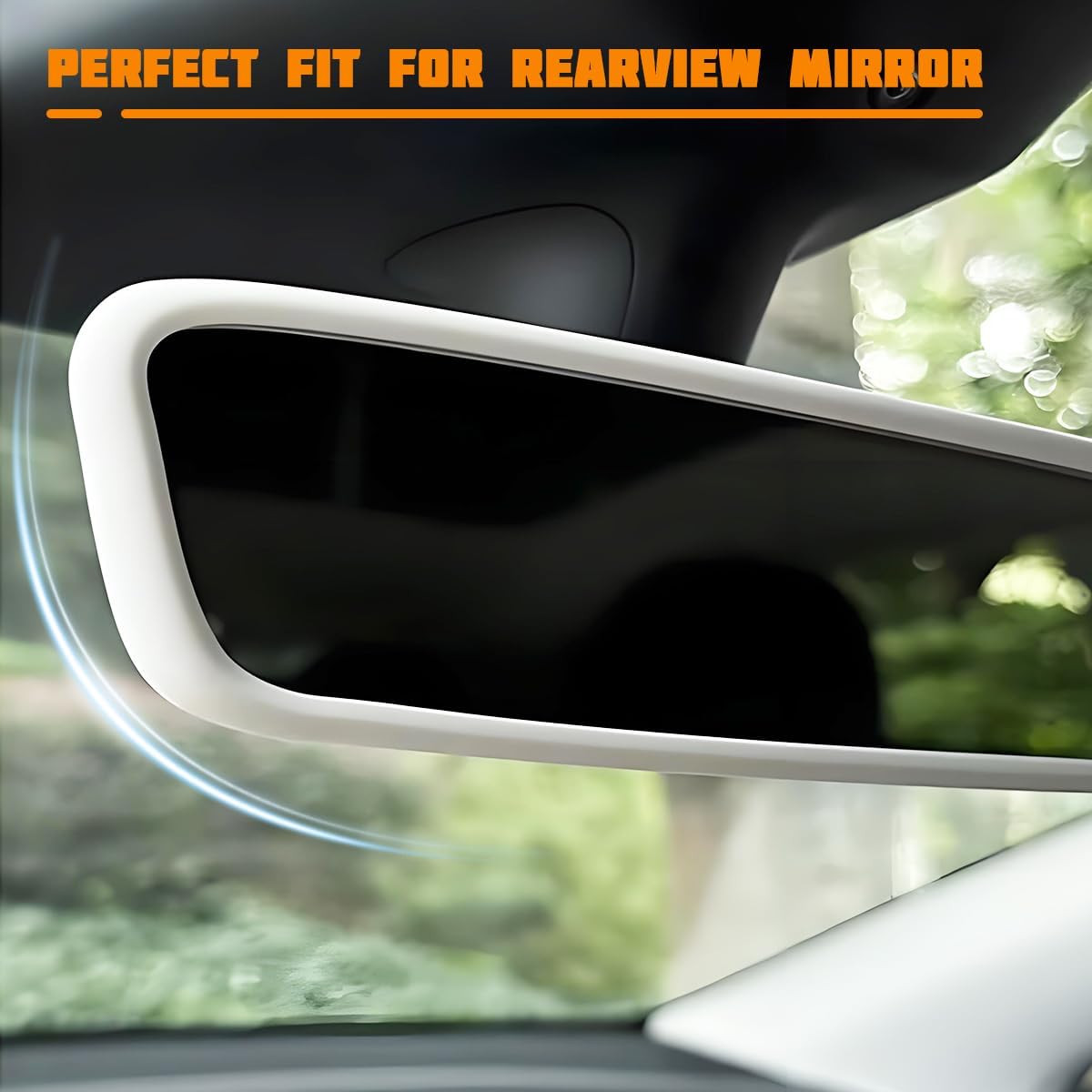 Car Rear View Mirror Protector Frame, Silicone Vehicle Rearview Mirror Edge Protective Cover, Automotive Interior Decoration Accessories for Women Men, Compatible with Model 3/Y (White)