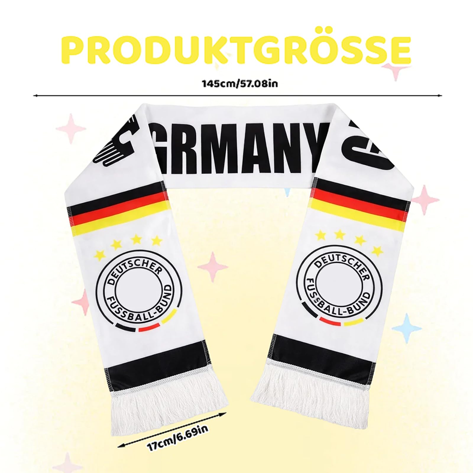 JrnSvp Deutschland Schal, Fussball WM 2026, 145 x 17 cm mit Fransen Fanartikel, Halstuch für Stadionbesuche und Nationalmannschaft Unterstützung - 2