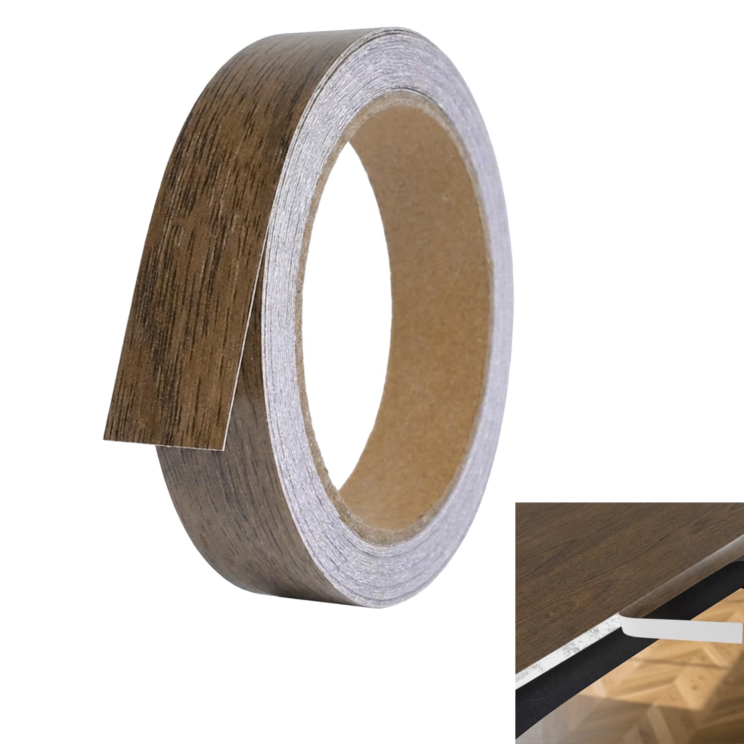 FIGCY Self-Adhesive Dark Walnut Veneer Edging Tape 10m for Wood Trim and Furniture Restoration, DIY Wood Grain Repair Tape for Seamless Dark Walnut Finish