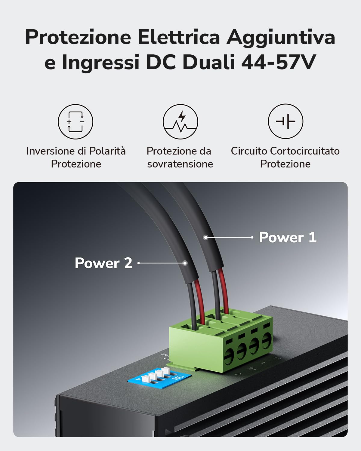 Cudy Switch PoE+ Industriale 8 Porte, 8+2SFP, Guida DIN, -40~75C, IG1008P | 8x PoE+ 120W, 2x SFP, Guida DIN, -40~75C, Doppio DC 48-57V, IP40, 6kV Sovratensione, Plug Play