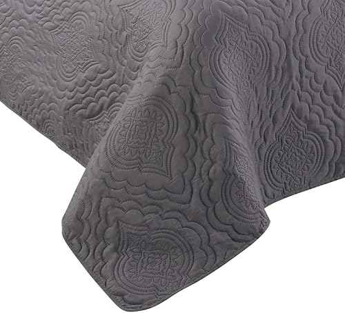 Miniatura 5 de Marina Decoration Juego de colcha Pinsonic en relieve liso, ultra suave, juego de edredón de verano de 3 piezas con 2 fundas, color gris, tamaño