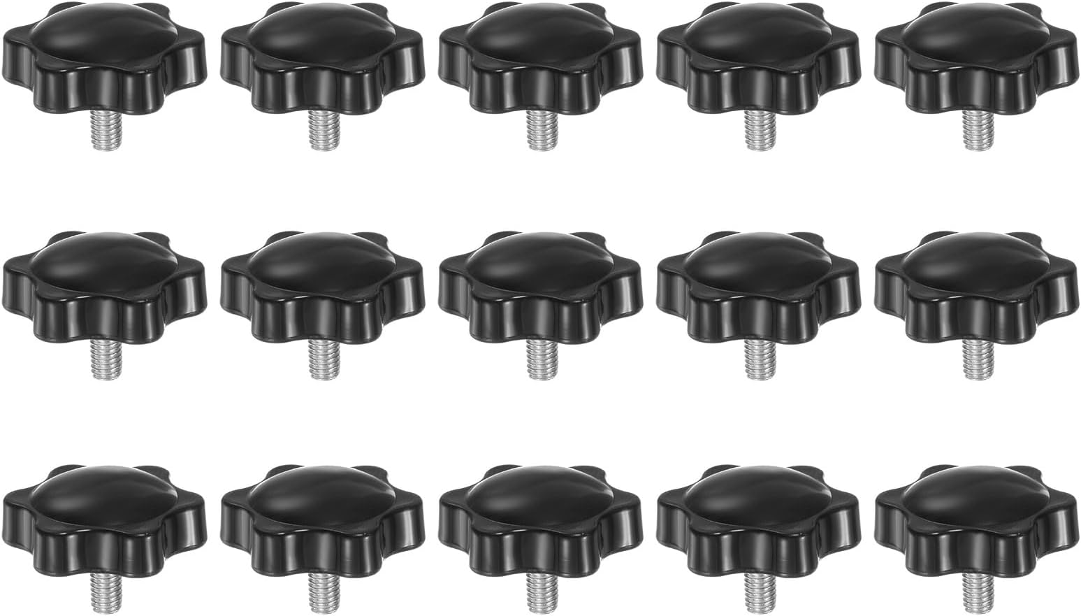 15pcs Star Knobs M5 x 8mm 304 Stainless Steel Threaded Stud 32mm Plastic 6-Star Head Hand Tightening Thumb Screw Clamping Jig Knob Handle, Black