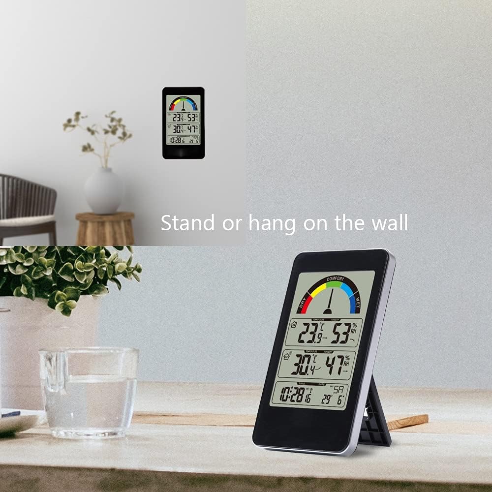 Digital Thermometer Hygrometer Weather Station Wall Clock Alarm Comfort Pointer Display Table Watch