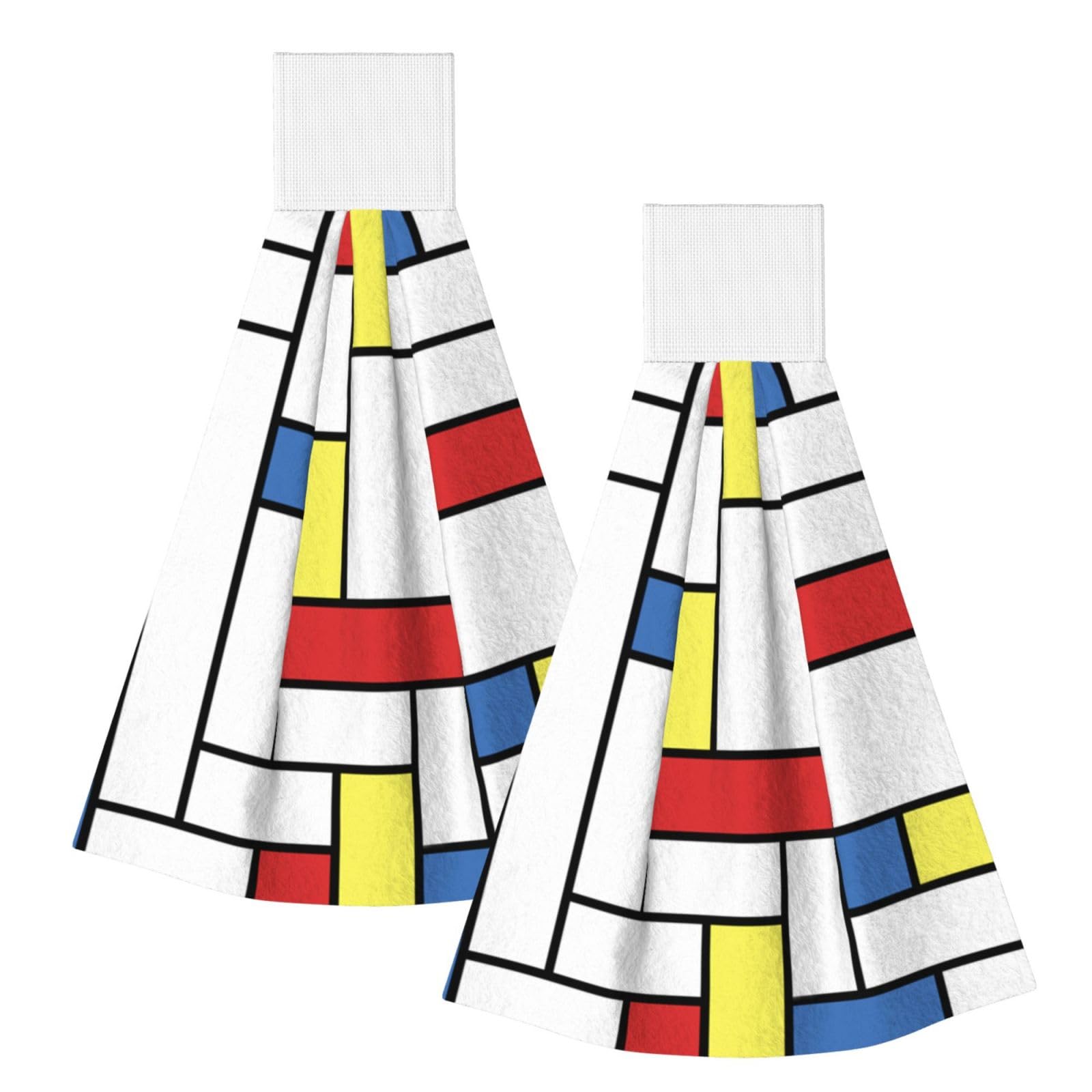 DOPKLNA Mondrian Blocks, 2 Pcs Hanging Coral Fiber Hand Towels for Bathroom, Absorbent Kitchen Towels