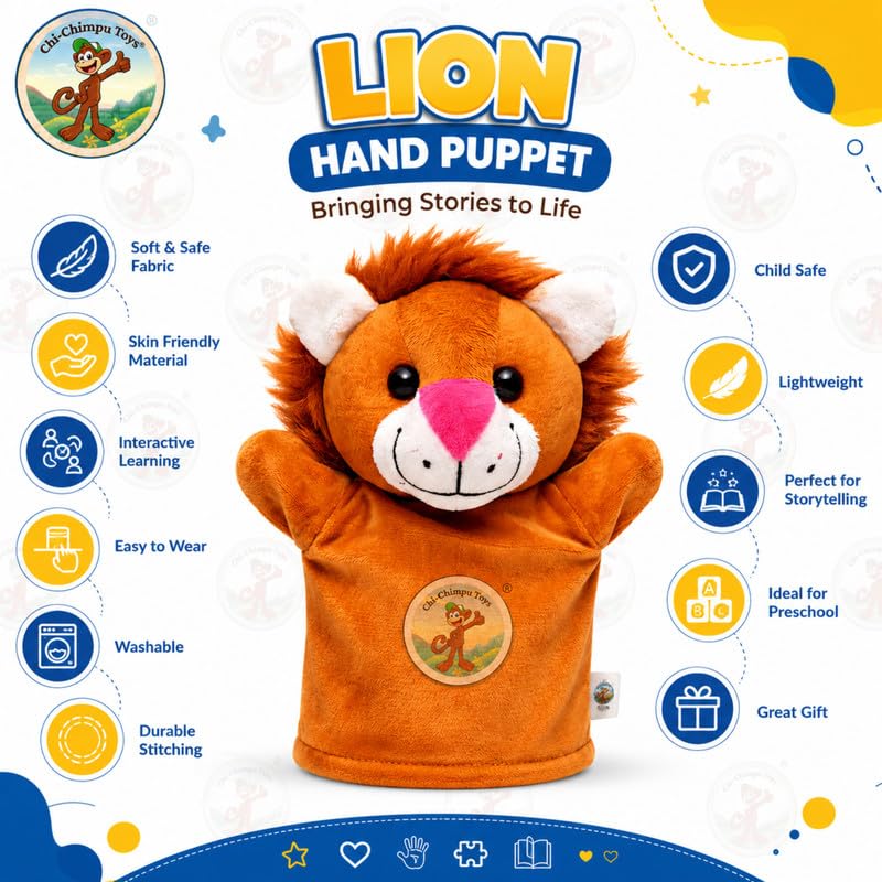 Image of Lion Puppet Soft Hand Puppet for Kids Role Play Storytelling Educational Toy