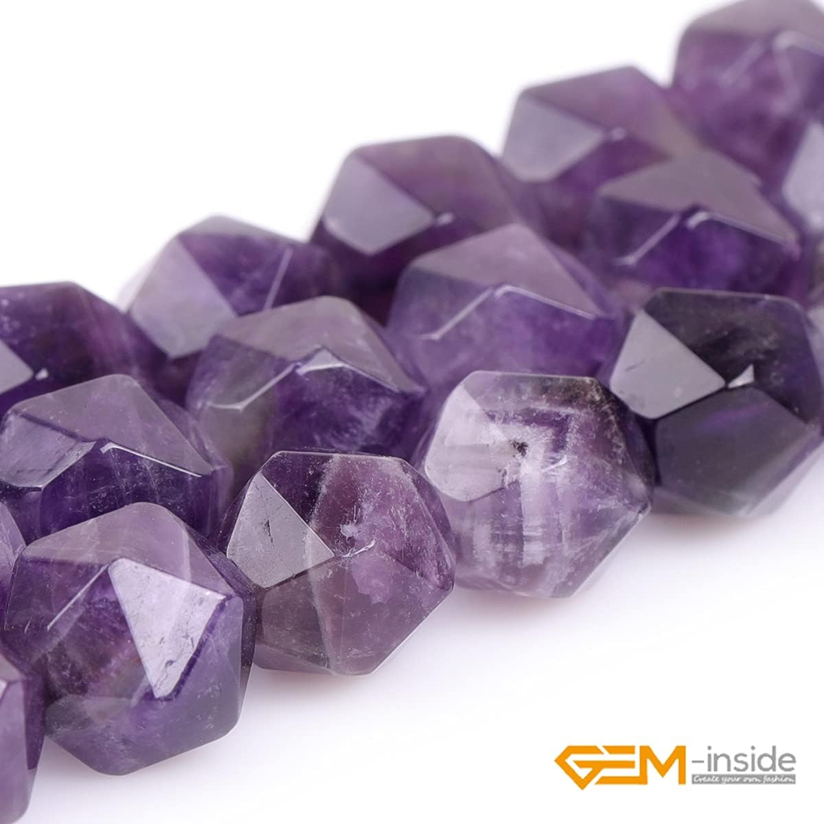 GEM-Inside Natural 12mm Amethyst Gemstone Loose Beads Faceted Purple Square Cambay Crystal Energy Stone Power for Jewelry Making 15"