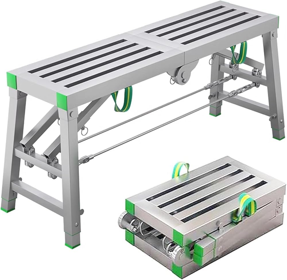 XNZJHPP Adjustable Height Heavy Duty Folding Scaffolding Work Platform - Portable 4.5ft/140cm for Indoor & Outdoor Projects, Ideals for Construction & Home Use (180cm/5.9ft)