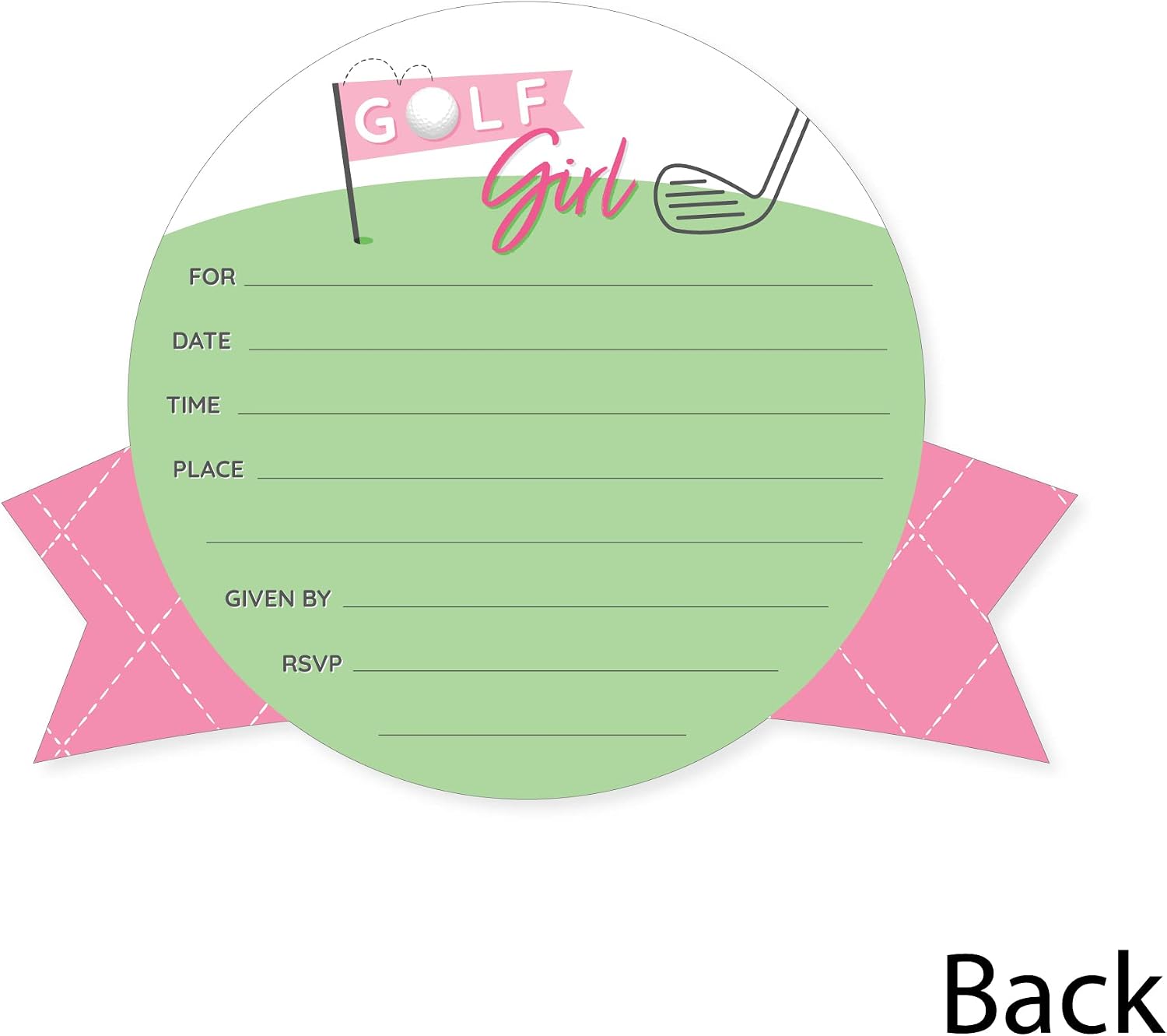 Big Dot of Happiness Golf Girl - Shaped Fill-In Invitations - Pink Birthday Party or Baby Shower Invitation Cards with Envelopes - Set of 12