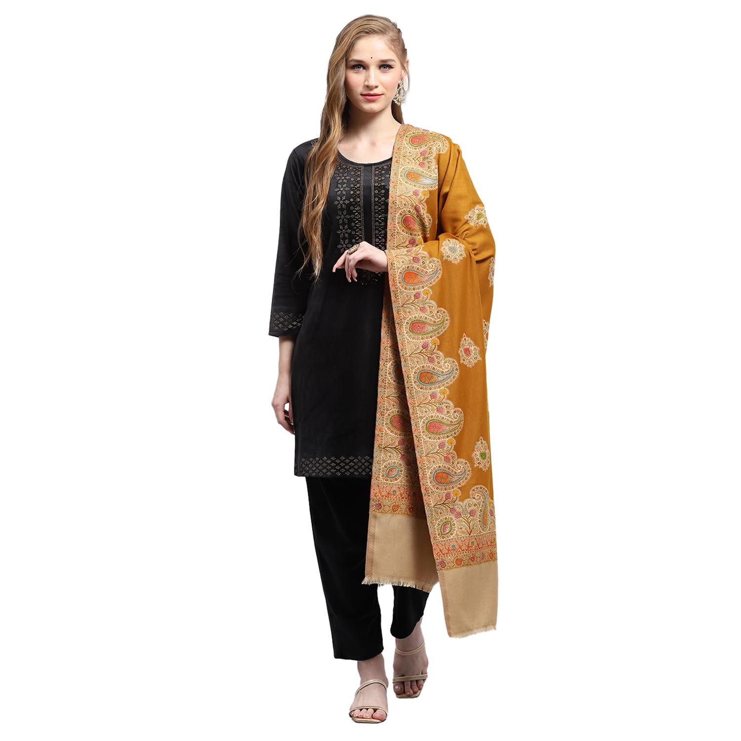 Monte Carlo Womens Self design Golden Shawl (224SHW7094)-picture-31