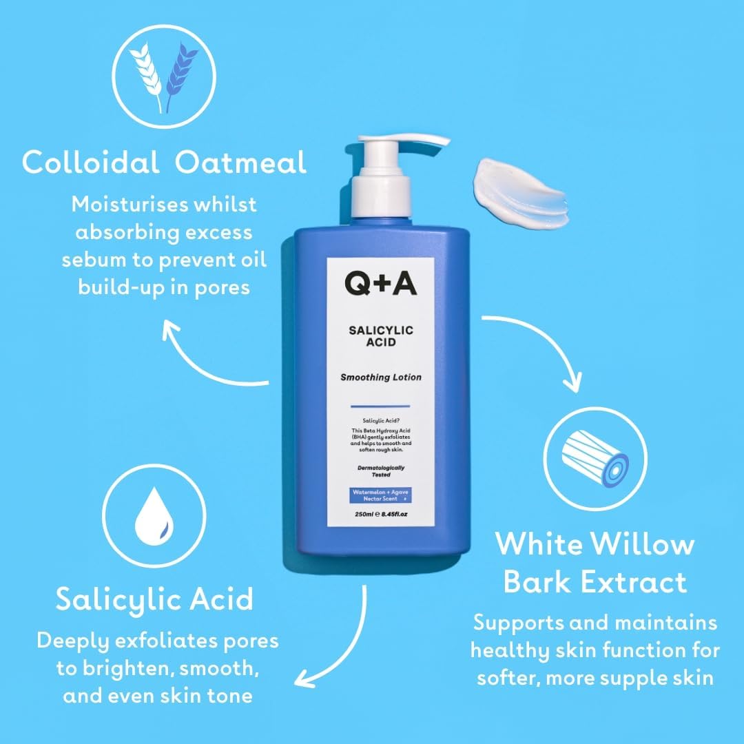 Q+A Salicylic Acid Smoothing Body Lotion (250ml x 2), Body Moisturiser with Watermelon & Agave Scent, Body Butter Alternative - Image 3