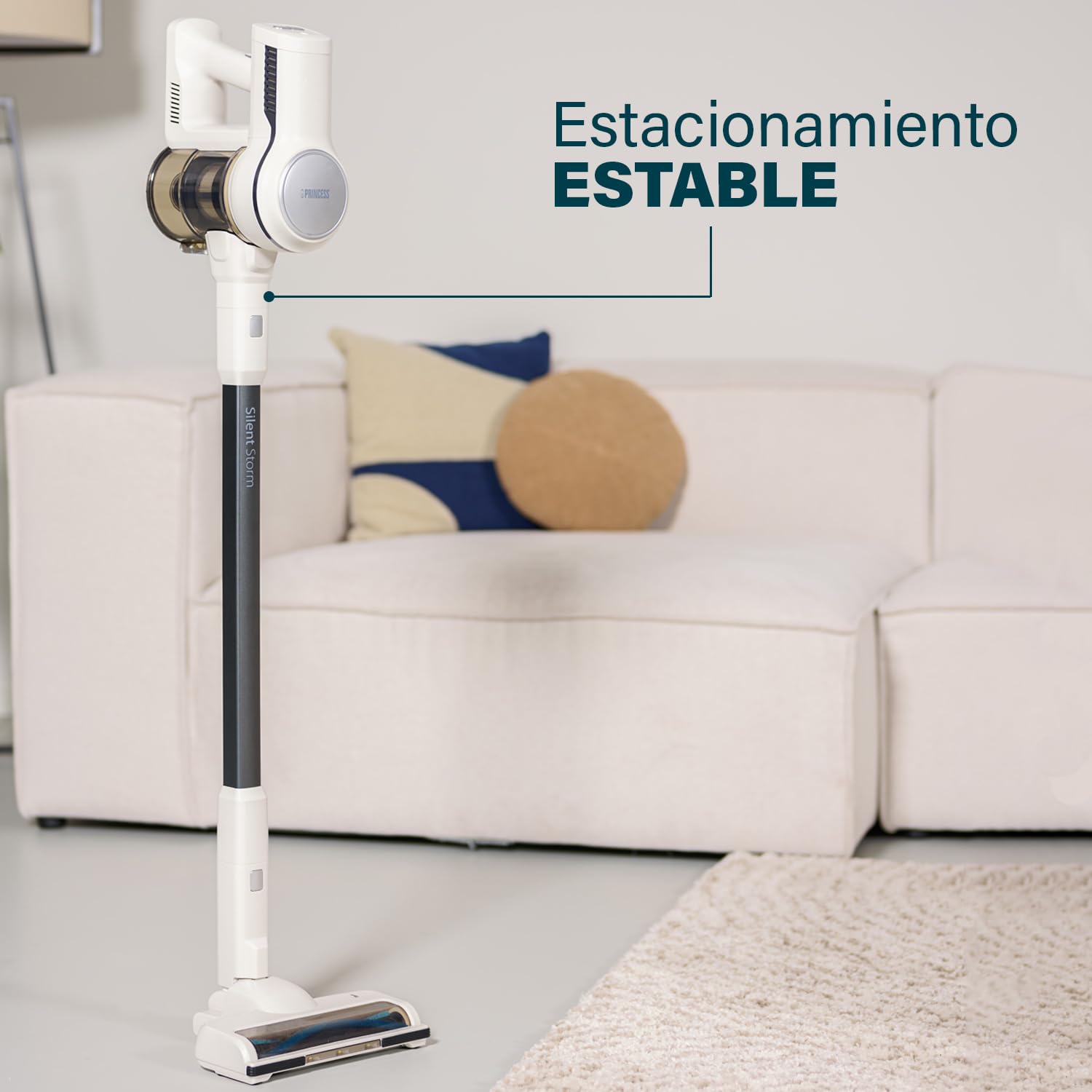 Princess Silent Storm - Vaciado higiénico del Cubo - 30 min de Limpieza sin Cable - Cepillo motorizado con luz LED - Modo Aparcamiento - Modo Aspirador de Mano - con Accesorios - 339380