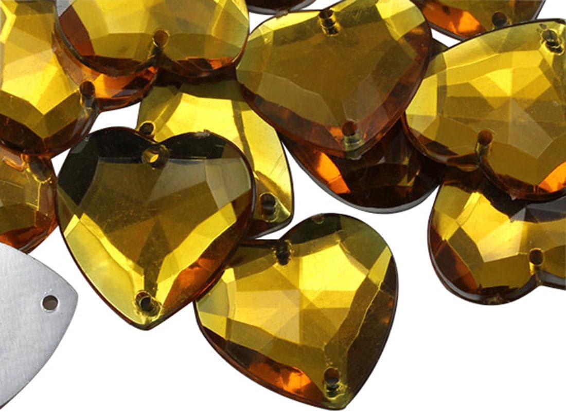 Allstarco 20mm (25/32") Gold Topaz Heart Sew-On Acrylic Gems, 25 PCS