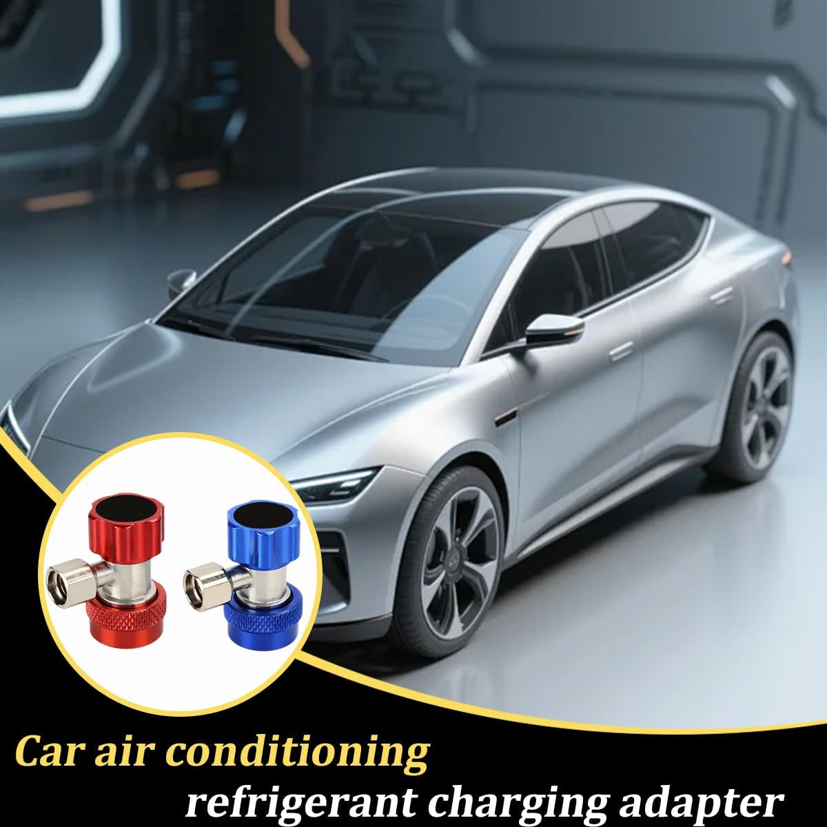 2PCS R134a Quick Coupler Car Adapter, Adjustable High & Low Pressure AC R134a Adapter Fittings Quick Connector, Automotive Air Conditioning Systems Accessories, Universal Fit