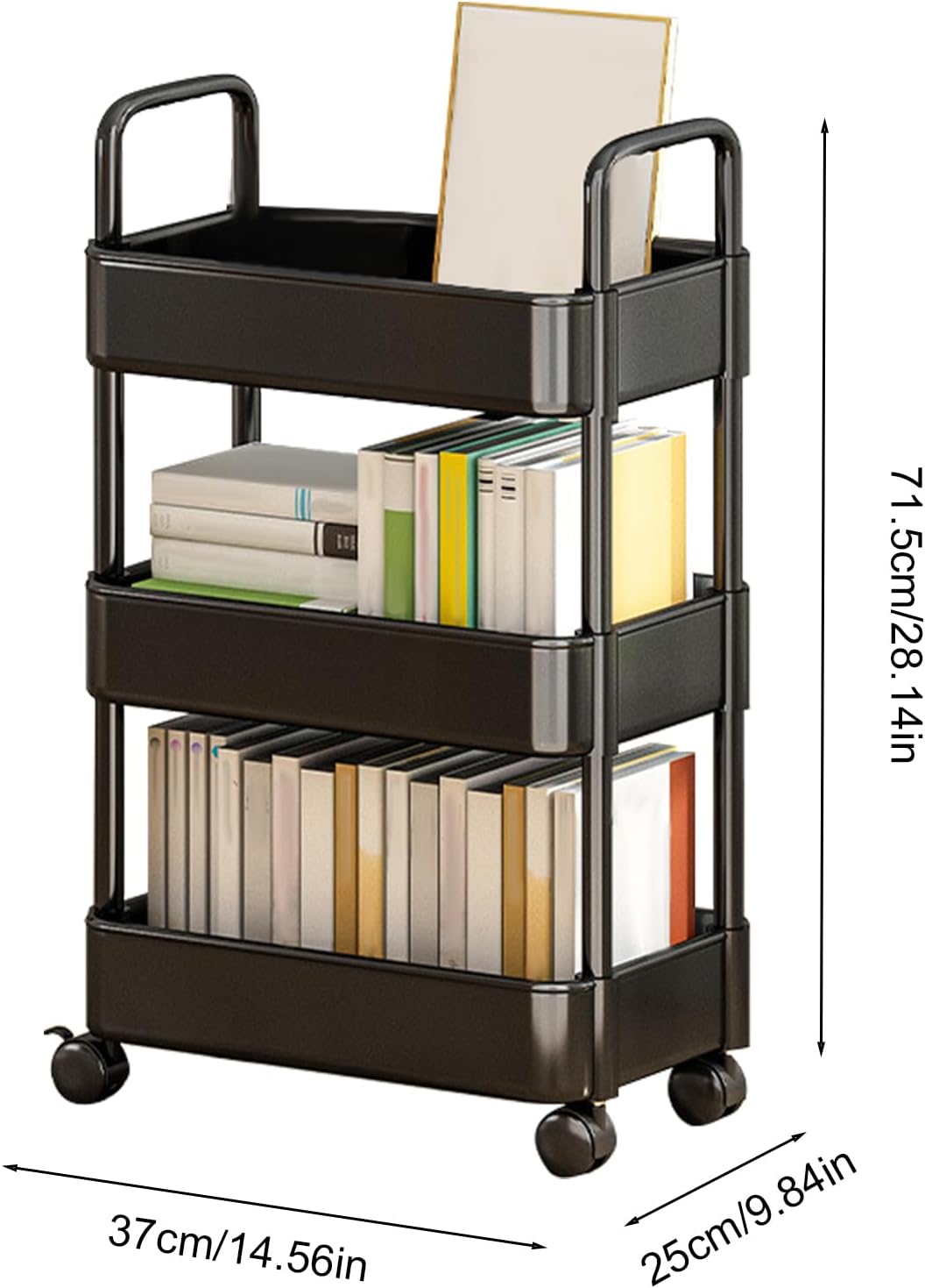 Rolling Carts with Wheels | Rolling Book Cart,3/4 Tier Utility Rolling Carts with Wheels, Storage Trolley with Handles, Suitable for Kitchen, Living Room, Workplace