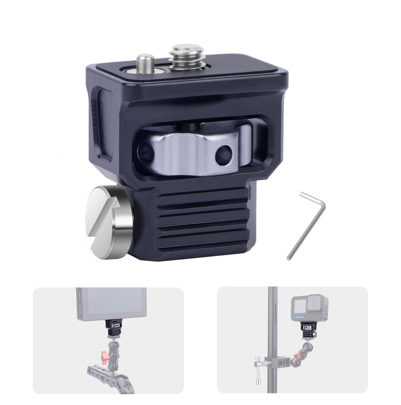 Mechrig Arri Locating Pin Adapter Anti-Twist 1/4"-20 Thread Aluminum Mount for Camera Cages, Magic Arms – 10kg Load, M5 Lock, Silicone Pad, 31x30x21mm