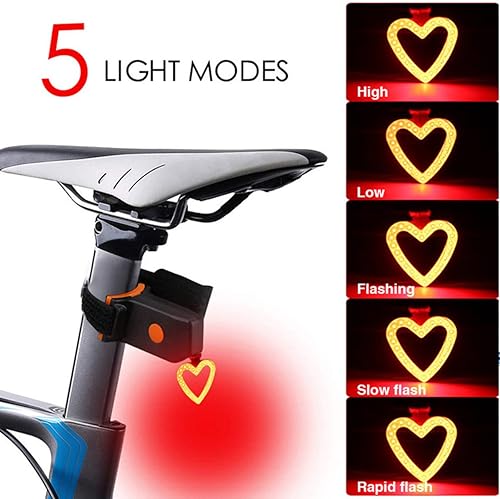 Miniatura 4 de Luces traseras para bicicleta, recargable por USB, luz de advertencia de cola de bicicleta, seguridad trasera, 5 modos, impermeable, en forma de