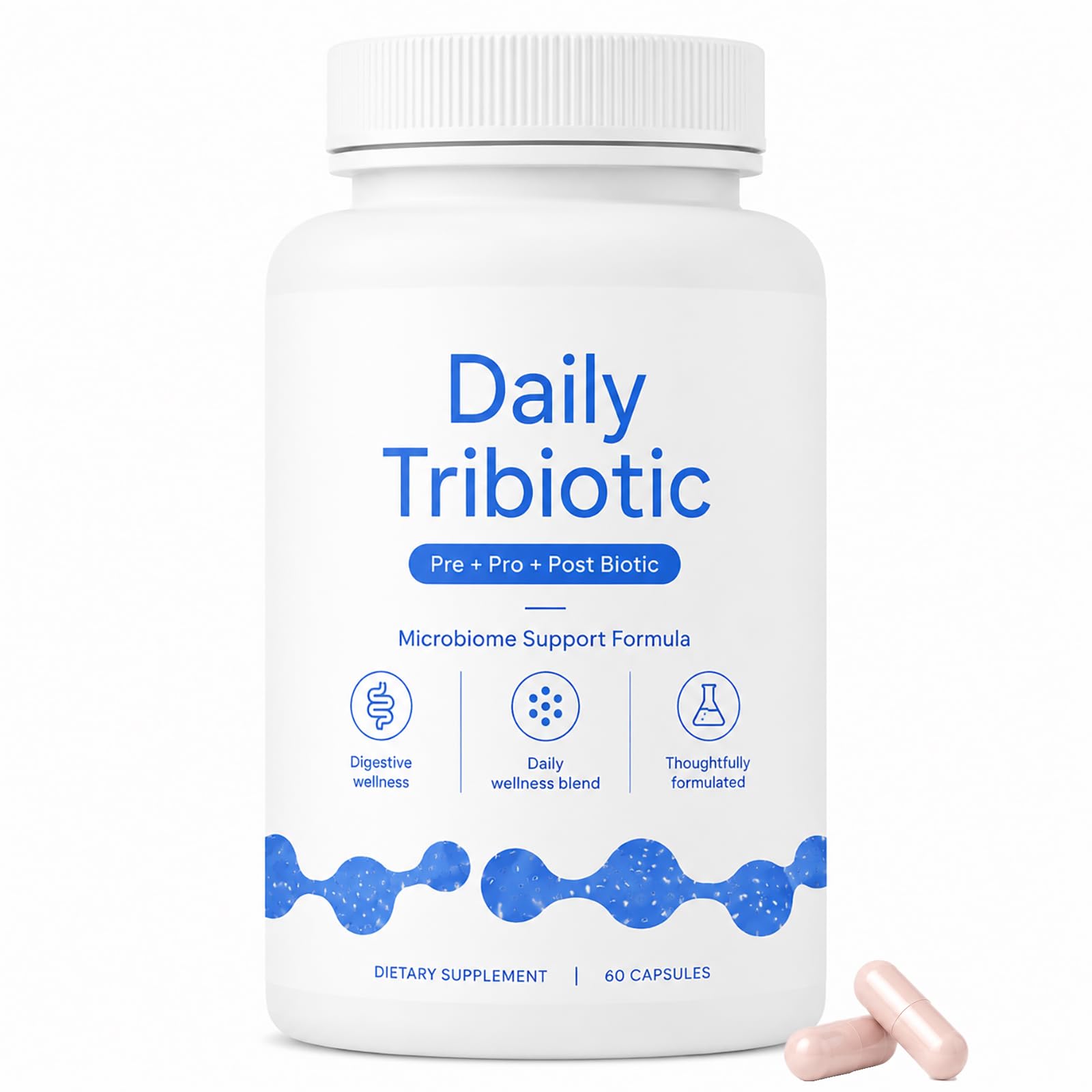 Daily Tribiotic Capsules, Probiotic, Prebiotic & Postbiotic Blend, 60 Count