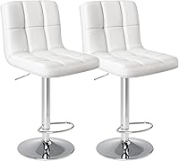 Sweetcrispy Adjustable Swivel Bar Stools Set of 2 - PU Leather Counter Height Kitchen Chairs with Backrest, Thick Cushion, White