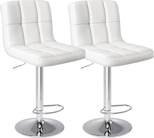 Sweetcrispy Juego de 2 taburetes de bar, taburetes de bar giratorios ajustables de piel sintética sin brazos, altura hidráulica para mostrador de
