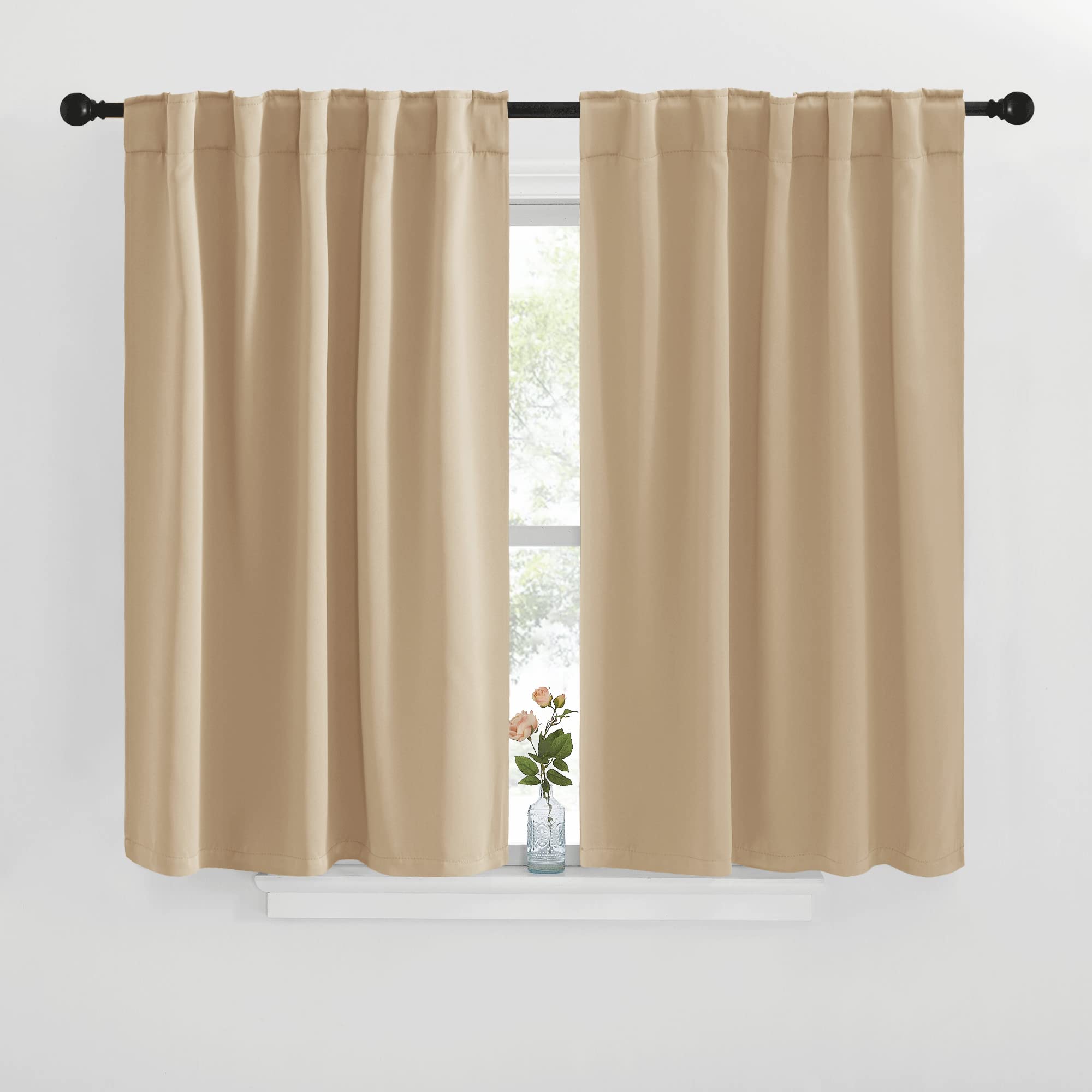 NICETOWN Blackout Curtain Panels for Living Room - (Biscotti Beige Color) 29x36 inch, 2 Panels Set, Room Darkening Blackout Drapes for Window