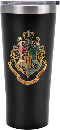 LOGOVISION Harry Potter - Vaso de viaje oficial de Hogwarts Crest de 20 onzas, acero inoxidable, aislado al vacío con tapa deslizante resistente a