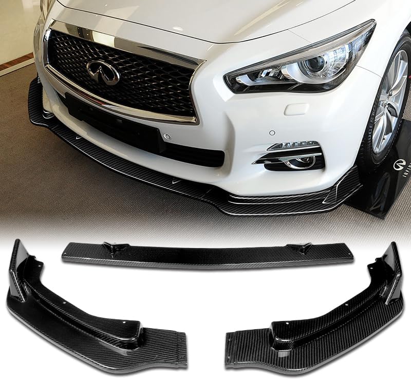 Front Bumper Body Kit Lip 3PCS PU-666 Compataitble with 2014-2017 Infiniti Q50 (Carbon Fiber Look)